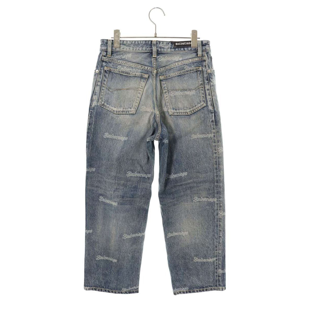 Balenciaga Logo All Over Pattern Button Fly Denim Pants 26 Indigo — view 2