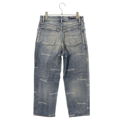 Balenciaga Logo All Over Pattern Button Fly Denim Pants 26 Indigo — view 2