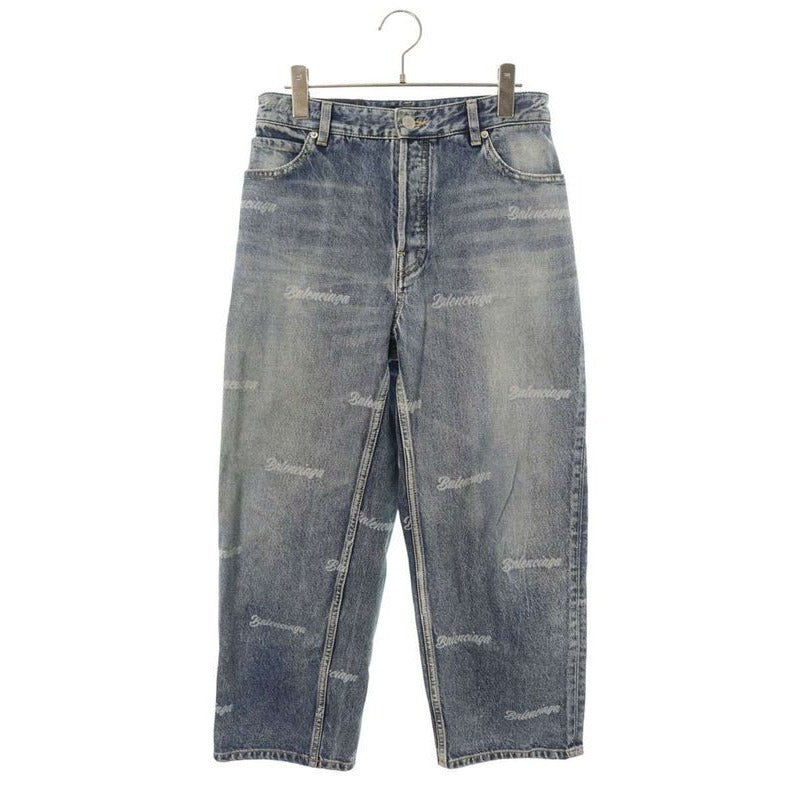 Balenciaga Logo All Over Pattern Button Fly Denim Pants 26 Indigo