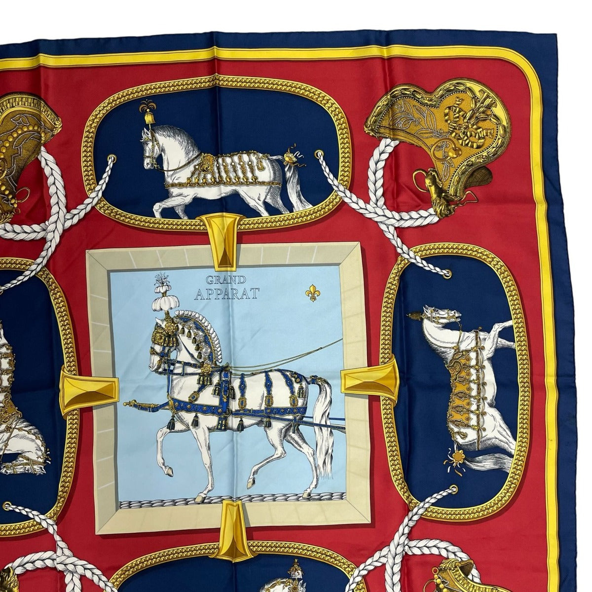 Hermes Scarf Silk Carre 90 Grand Apparat Dressed Horse Red — view 3