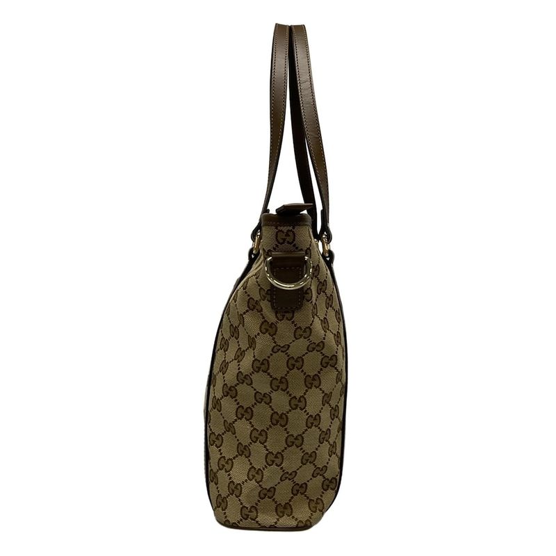 Gucci Tote Bag GG Pattern 388929 Beige And Dark Brown Leather