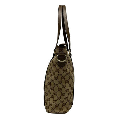 Gucci Tote Bag GG Pattern 388929 Beige And Dark Brown Leather