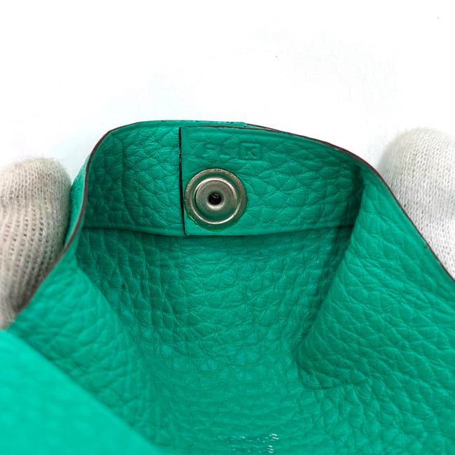 Hermes Coin Case Bastia Green Mint Excellent Condition Coin Purse Leather