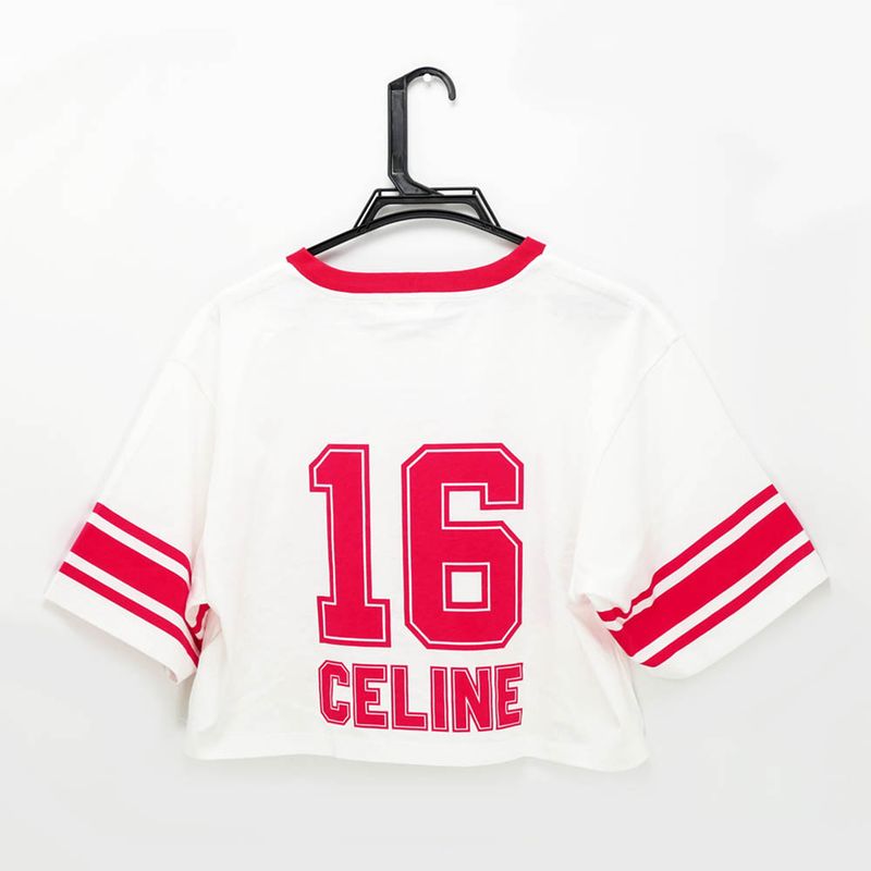 Celine Crop T-shirt L Size White Red White Red Cotton Apparel Clothes