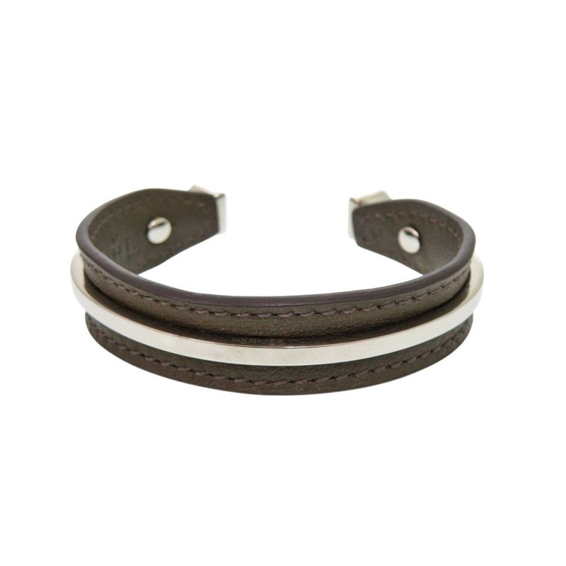 Hermes Bangle Vorsoft Metal Brown Silver □P Engraved (2012) Bracelet 1189 Hermes