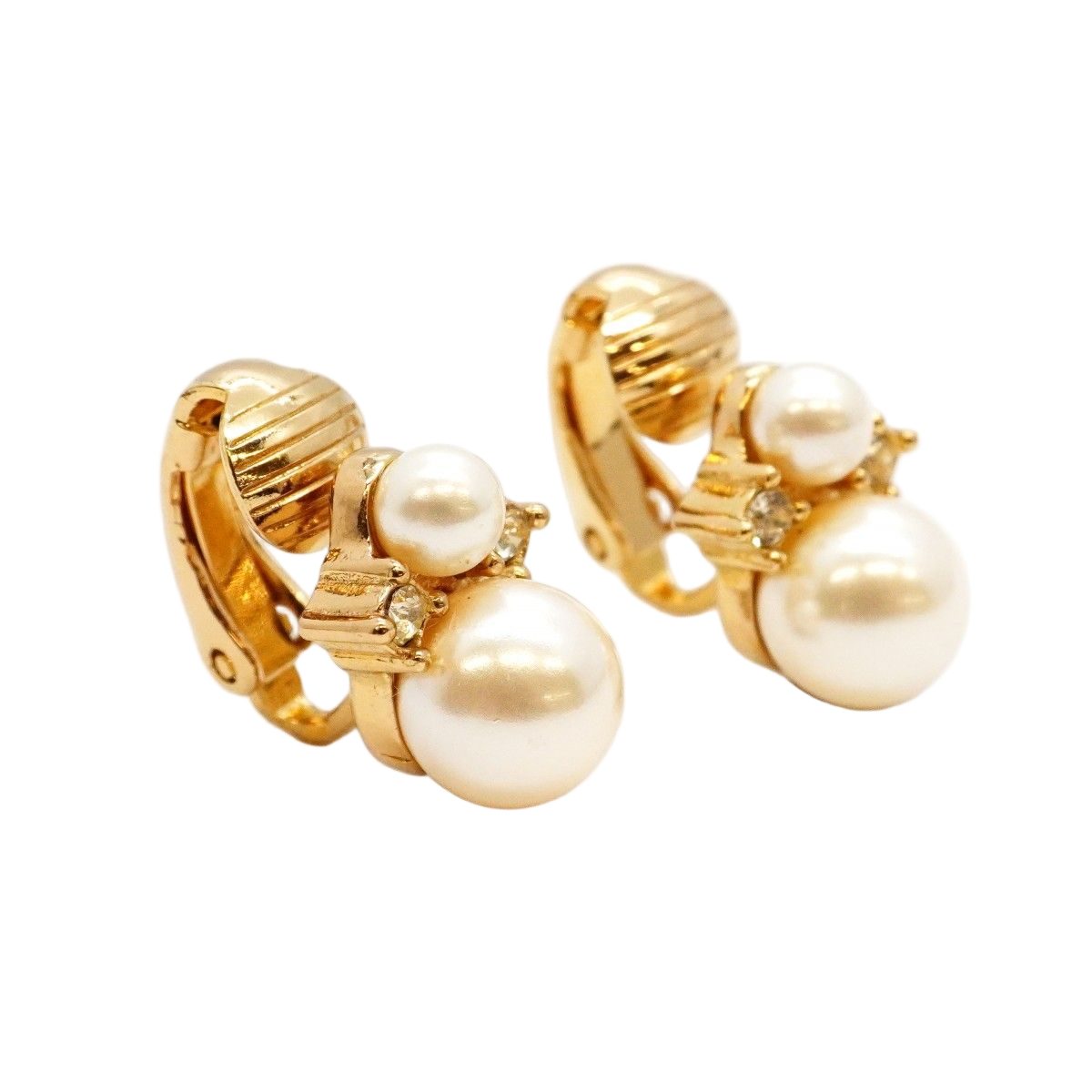 Dior Earrings Gold Plated Faux Pearl Rhinestone — view 2