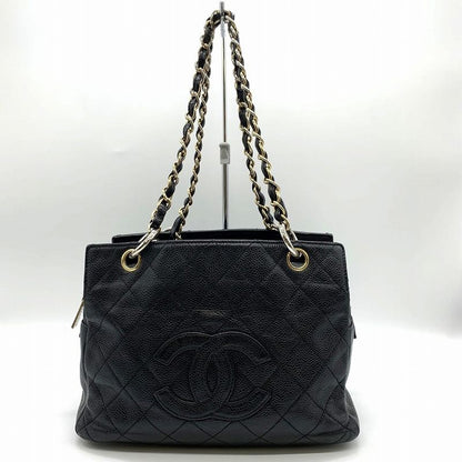 Chanel Handbag Chain Shoulder Bag Matelasse Coco Mark Caviar Skin Black Women's