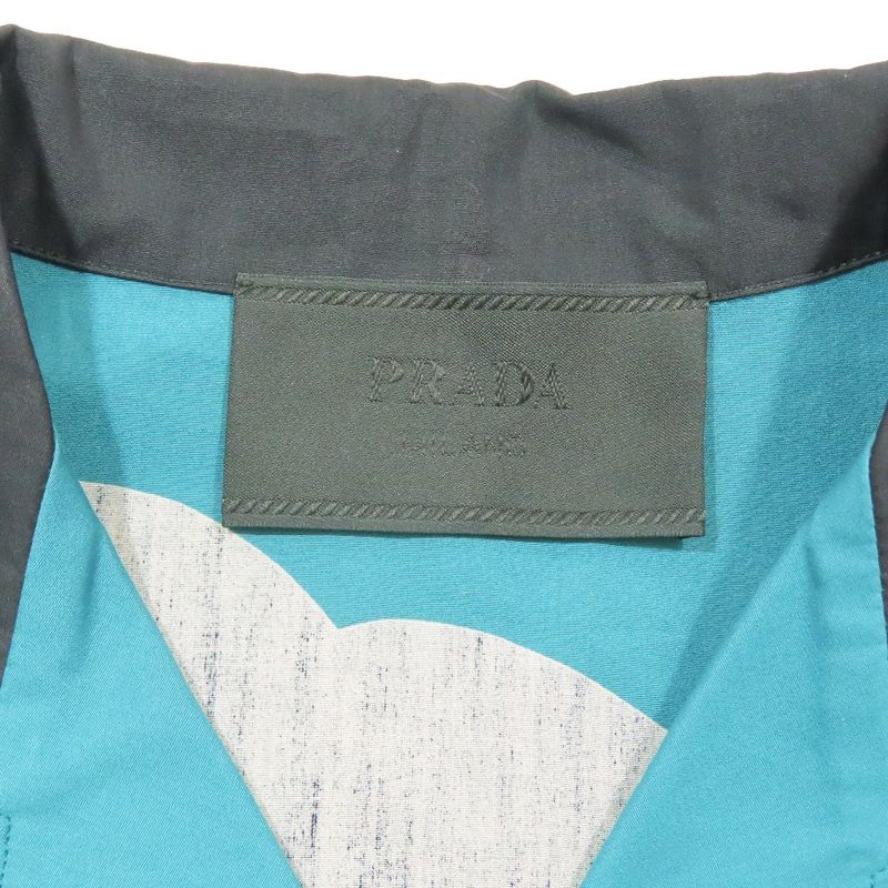 Unused 2021 Prada Open Collar Beau Ring Shirt Short Sleeve Back Print Cut and