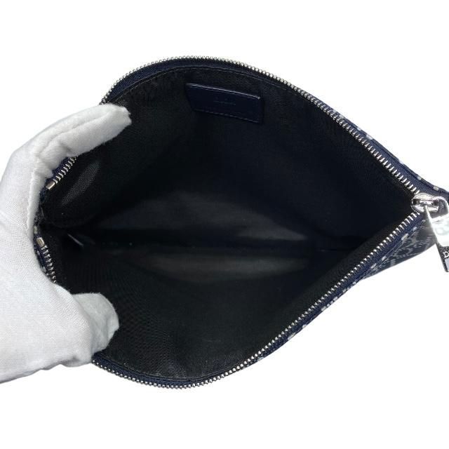 Christian DIOR Clutch Bag Second Bag Small Bag Pouch Logo Oblique Nylon Navy