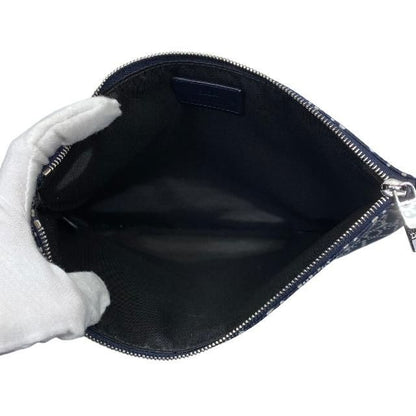 Christian DIOR Clutch Bag Second Bag Small Bag Pouch Logo Oblique Nylon Navy