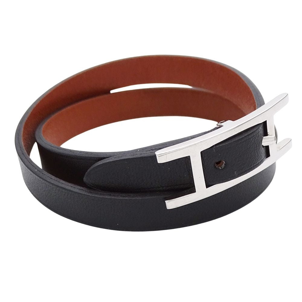 Hermes Bracelet Double Tour Black Brown Silver XS Reversible