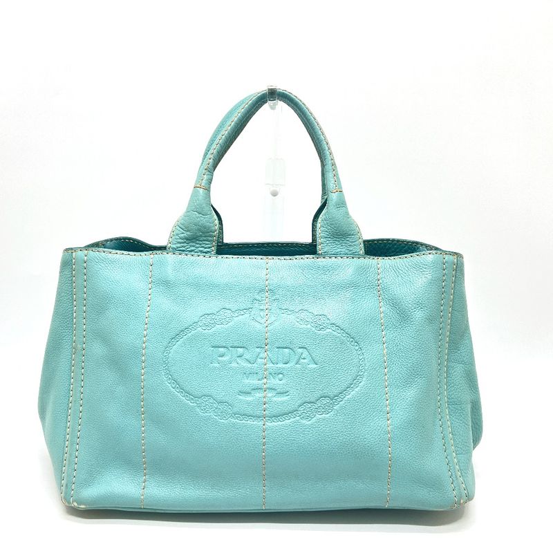 Prada Tote Bag Logo Canapa Bn1872 Leather Blue