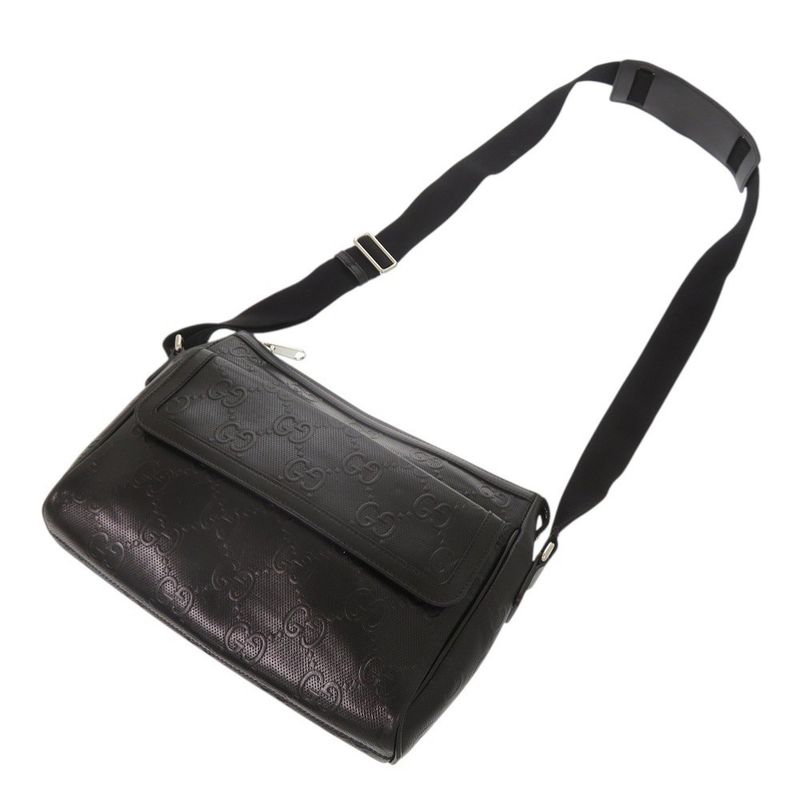 Gucci GG Embossed 658565 Black Messenger Bag Shoulder Bag Black 1774 Gucci Men's