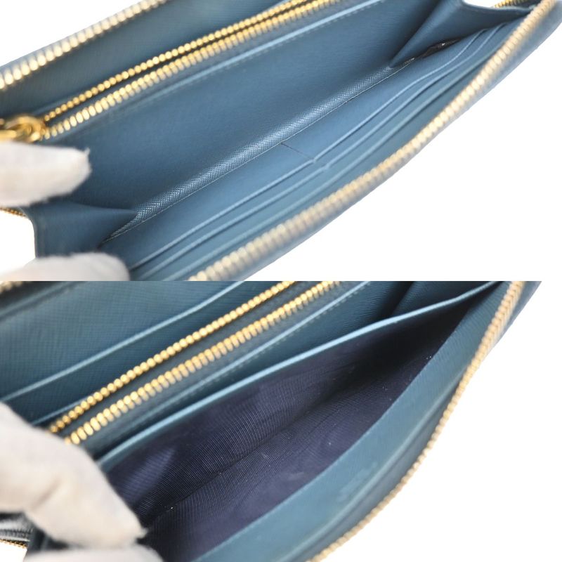 Prada Long Wallet Round Zipper Saffiano Blue 30ka915