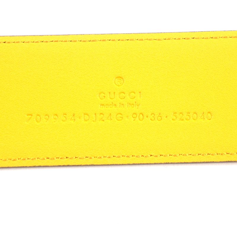 Gucci Memorable Buckle 709954 G Logo Buckle Bicolor Leather Belt Yellow Blue