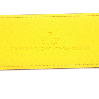 Gucci Memorable Buckle 709954 G Logo Buckle Bicolor Leather Belt Yellow Blue