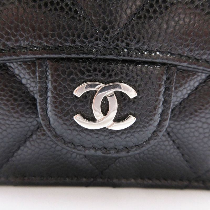 Chanel Chain Wallet Pouch Mini Matelasse Caviar Skin Black 30's Ladies Tnt