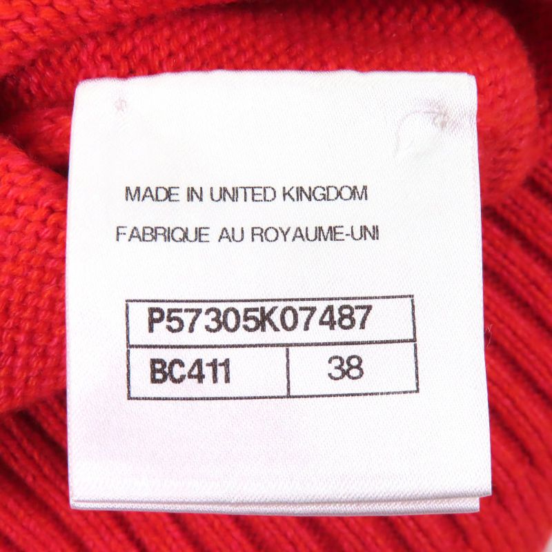 CHANEL P57305 100% Cashmere Coco Mark Pearl V-neck Long Sleeve Knit Sweater Red