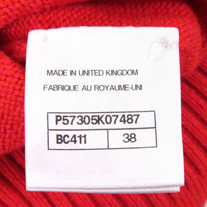 CHANEL P57305 100% Cashmere Coco Mark Pearl V-neck Long Sleeve Knit Sweater Red