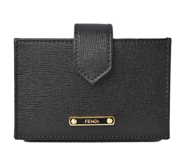 Fendi Card Case Business Card Holder Leather Black Gold