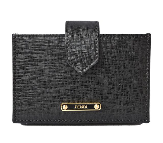 Fendi Card Case Business Card Holder Leather Black Gold