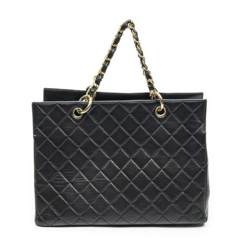 Chanelgst Tote Bag Black Matelasse Lambskin Leather A