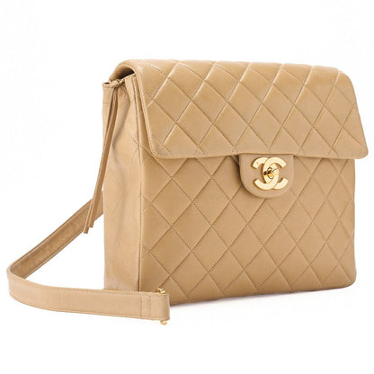 Chanel Shoulder Bag Backpack Bag Lambskin Matelasse Turnlock Beige With Gold