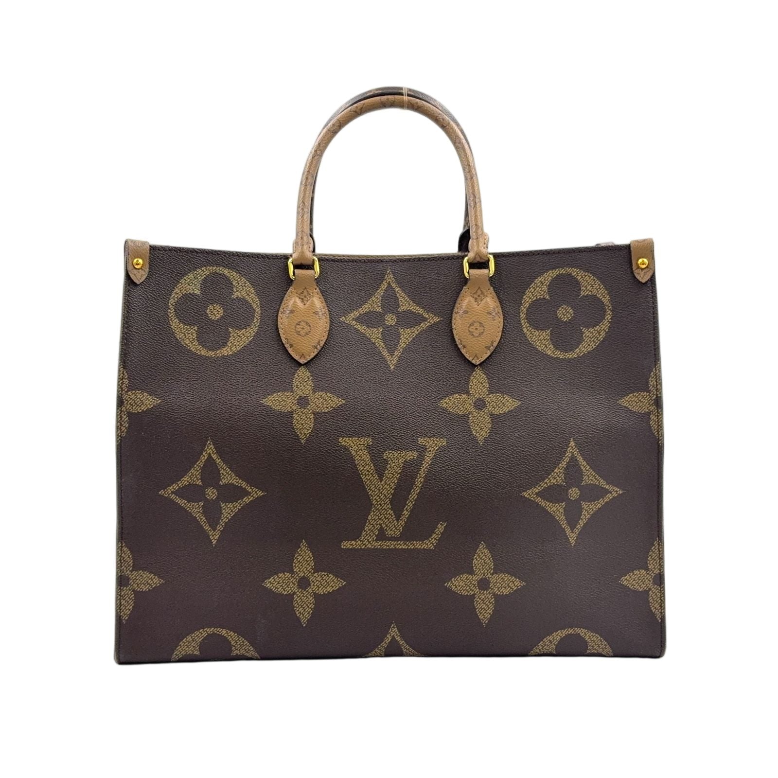 Louis Vuitton On The Go Monogram Giant Reverse Leather Brown Beige Handbag Gold