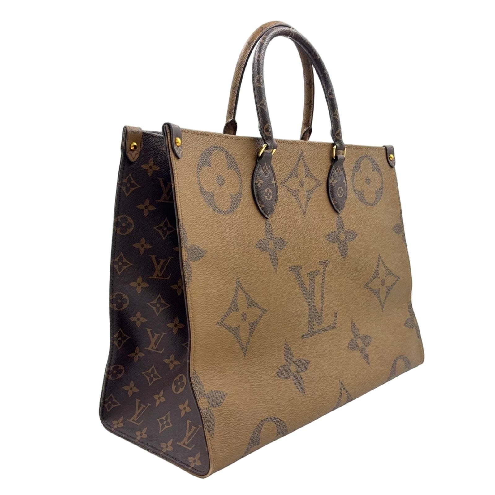 Louis Vuitton On The Go Monogram Giant Reverse Leather Brown Beige Handbag Gold — view 2