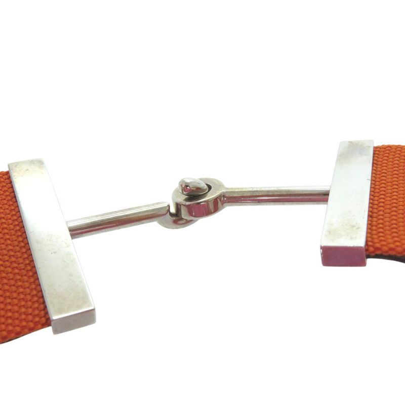 Hermes Hook Belt Waist Belt Nylon Metal Orange Engraved I 0566 Hermes