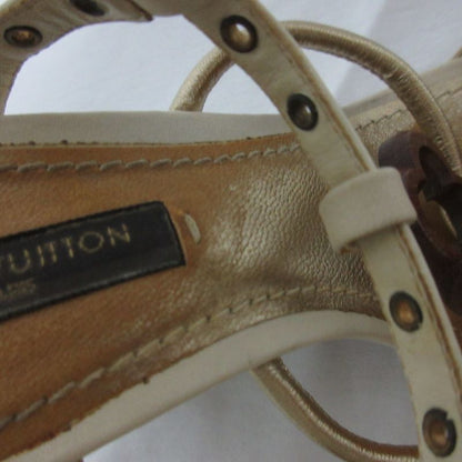 Louis Vuitton Leather Monogram Flower Strap Wedge Sole Sandals Small Size 34