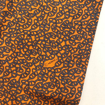 Grade Hermes Chaine D'ancre Scarf Reversible Chain Pattern Checkered Orange X