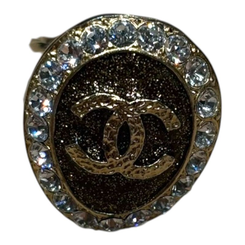 Chanel 10C Coco Mark Rhinestone Ring Women's Gold #12