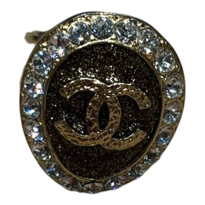 Chanel 10C Coco Mark Rhinestone Ring Women's Gold #12