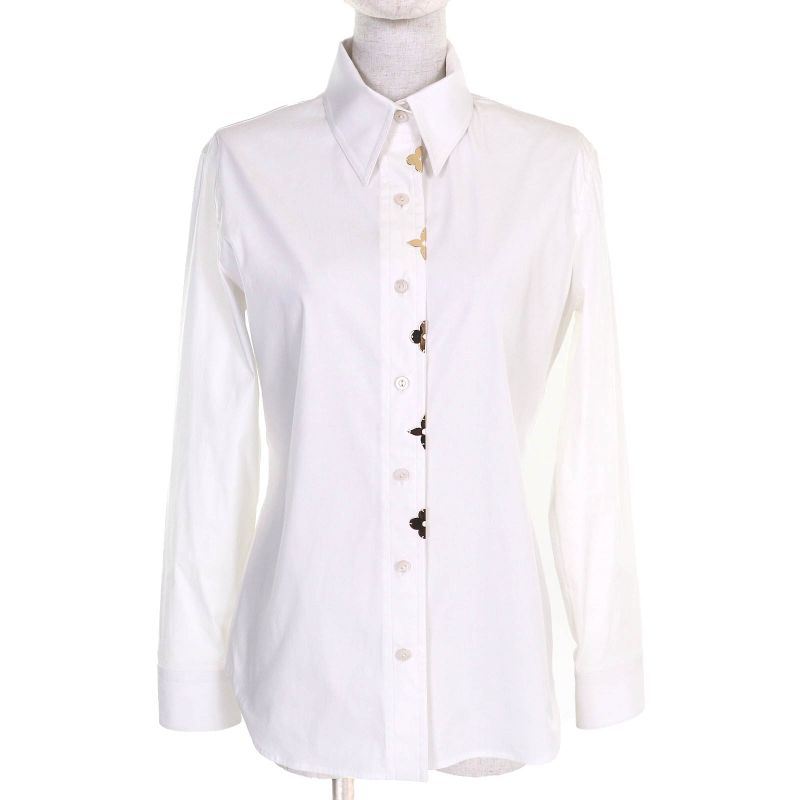 Louis Vuitton 25AW Cotton Logo Button Monogram Long Sleeve Shirt White Gold