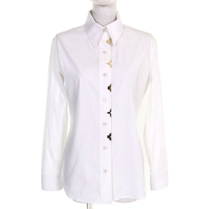 Louis Vuitton 25AW Cotton Logo Button Monogram Long Sleeve Shirt White Gold