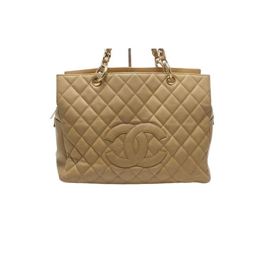 Chanel Caviar Leather Quilted Jumbo CC Logo Grand Shopping Tote GST GD Chain
