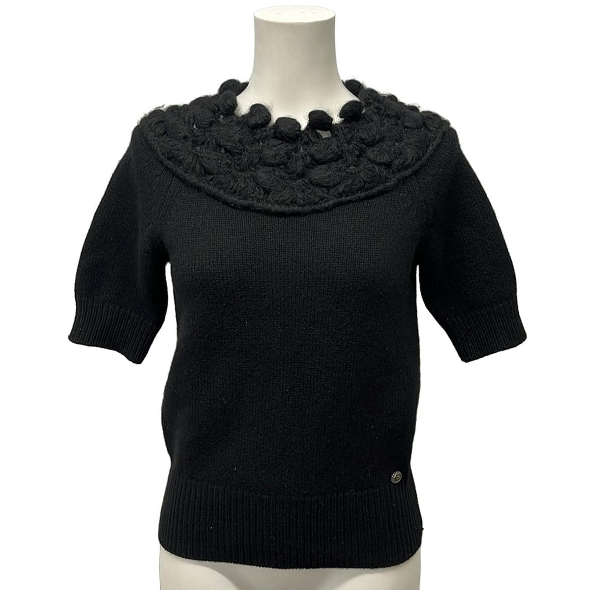 Chanel Short Sleeve Sweater 42 L Black Cashmere