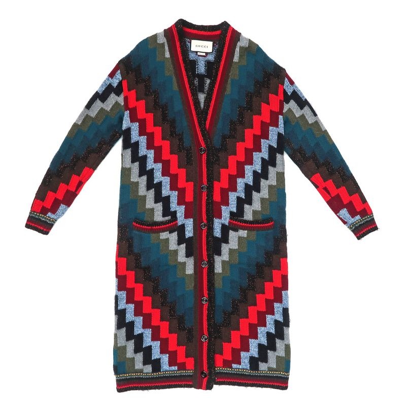 Gucci Long Cardigan Knit XS Pattern Multicolor Button Closure