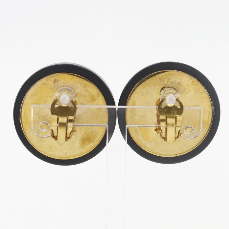 Chanel Coco Mark Vintage Gold Plated Black 28 Ladies 43.0g Earring