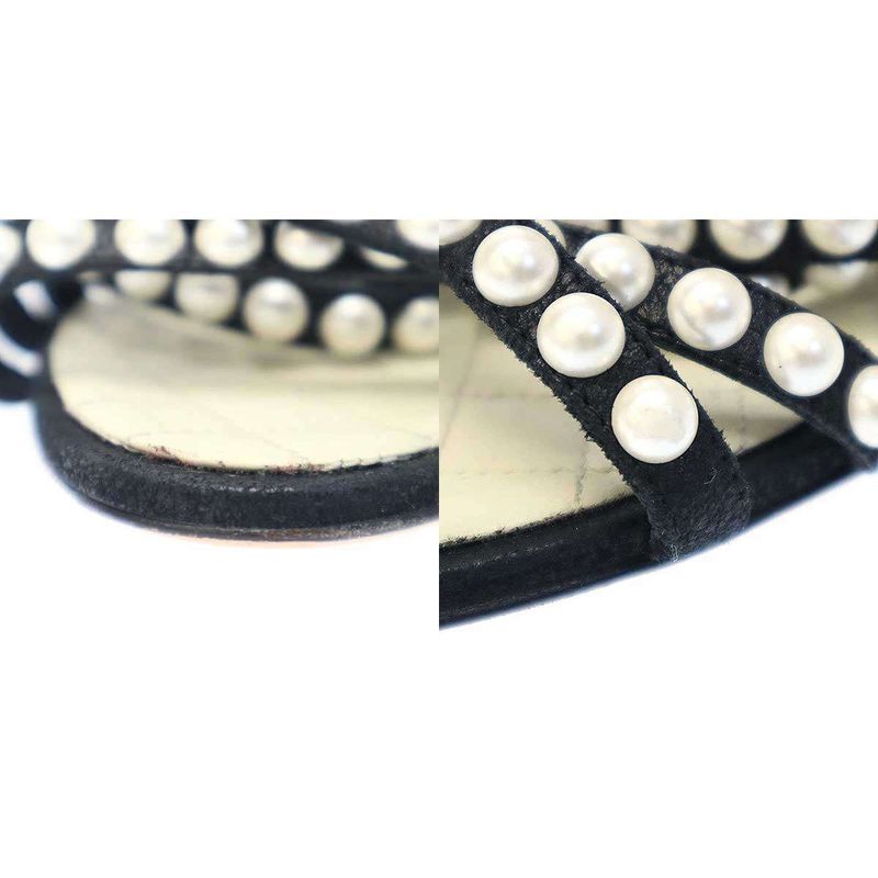 Chanel Multi-Strap Matelasse Pearl Sandals Black 37 1 2c
