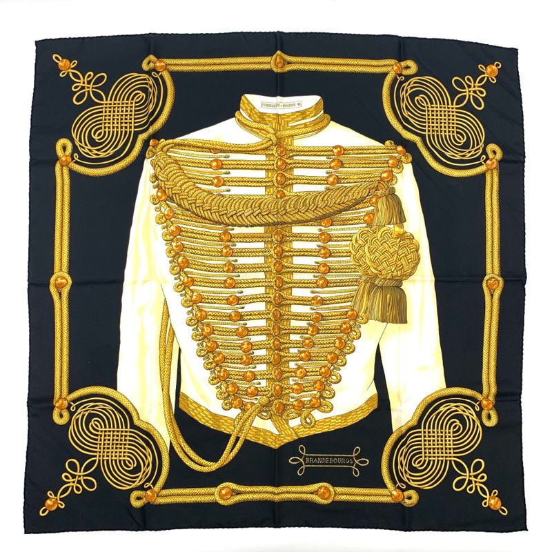 Hermes Carre 90 Scarf Silk Scarf Brandebourgs Brandenburg Black And Gold