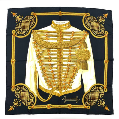 Hermes Carre 90 Scarf Silk Scarf Brandebourgs Brandenburg Black And Gold