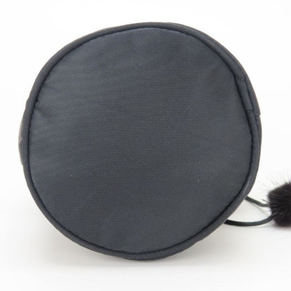 Celine Pouch Drawstring Fur Nylon Black Gold Hardware Logo Circle Small Bag