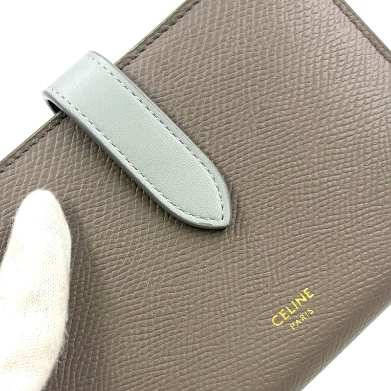 Celine Medium Strap Wallet Leather Gray Beige And Light Blue Wallet