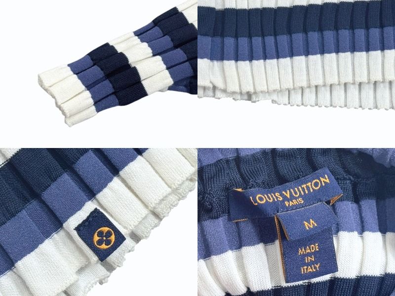 Louis Vuitton Border Rib Knit Short Sleeve Top Blue White Sweater — view 8