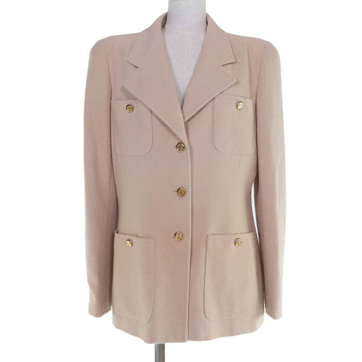 Chanel Vintage Wool Coco Button Jacket Beige 40