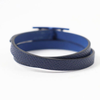 Hermes Be Api Dubretour Blue Hardware Bracelet Leather Navy T4 With Box And