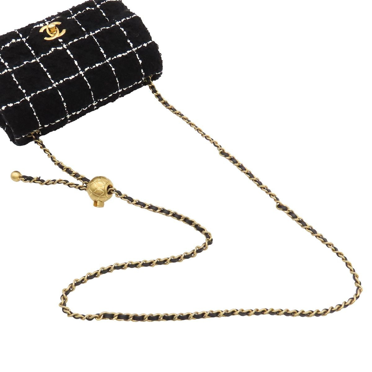 Chanel Chain Shoulder Bag Quilted 20 Coco Ball Black Gold Tweed Leather — view 4