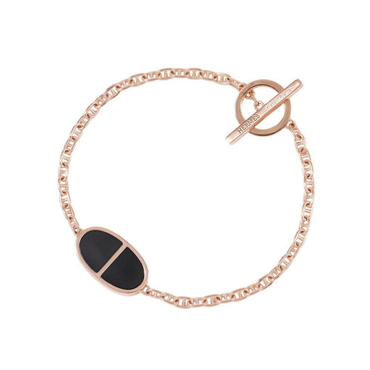 Hermes Bracelet Chaine D'ancre Verso 18K Pink Gold Black Ceramic